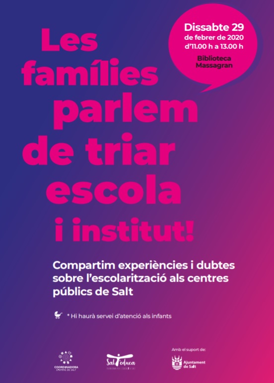 Dissabte Jornada Oberta «Les Famílies Parlem de Triar Escola i Institut»