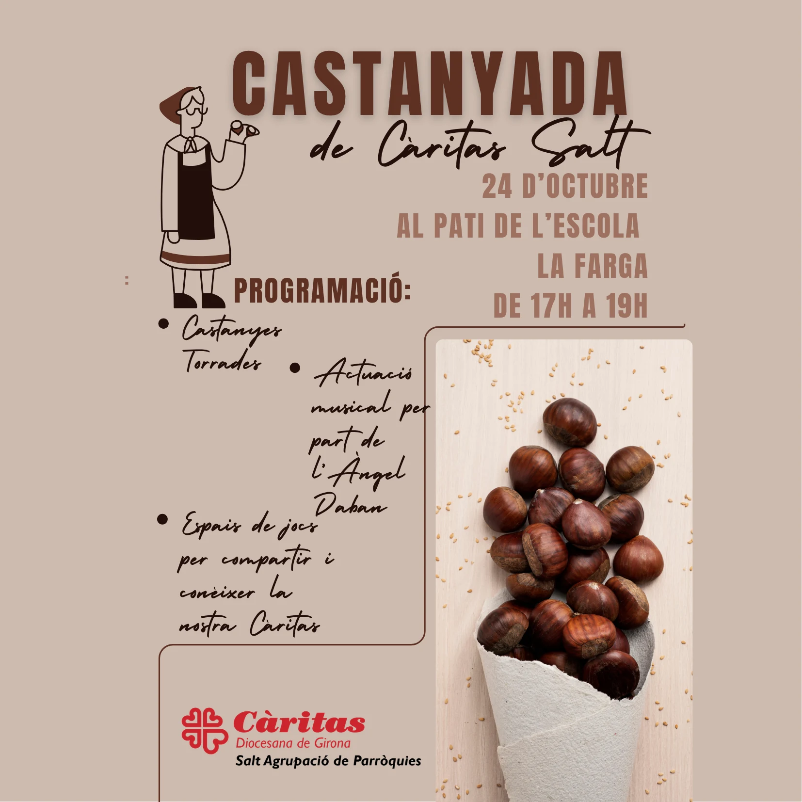 Cartell de la castanyada de Càritas Salt del 24 d’octubre de 2026