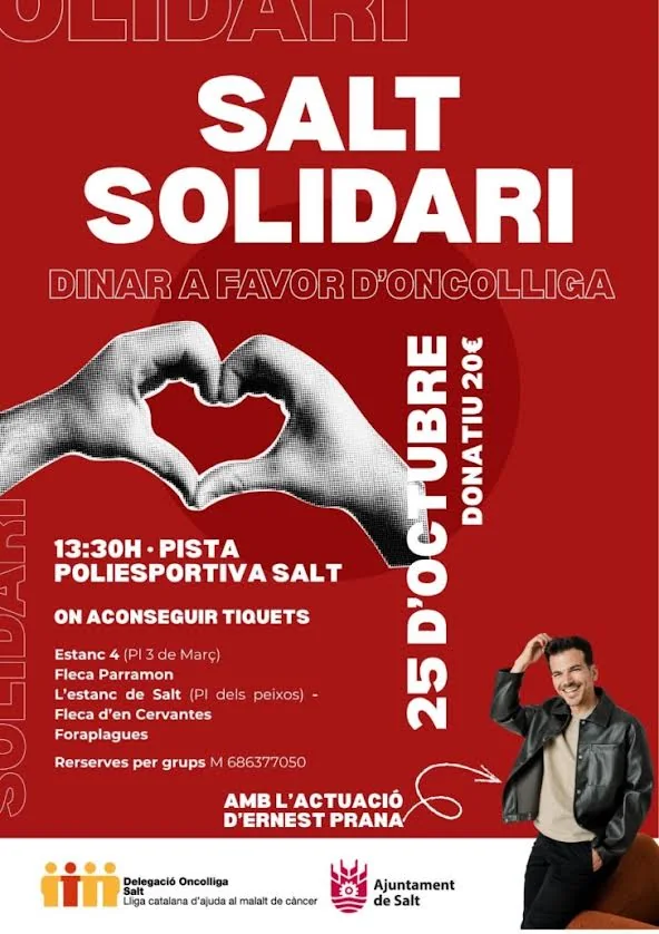 Cartell de Salt Solidari, dinar benèfic per a Oncolliga a la pista poliesportiva de Salt el 25 d’octubre